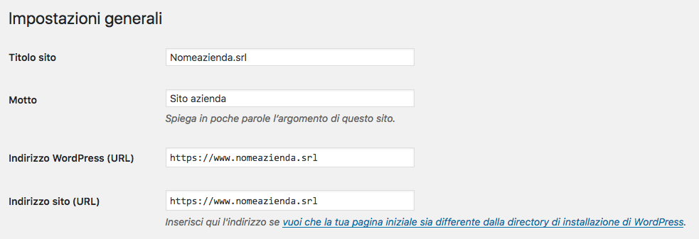 impostazioni wordpress