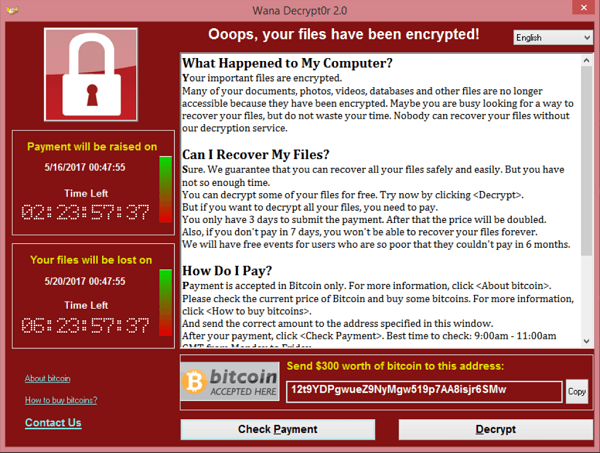 wannacry schermata