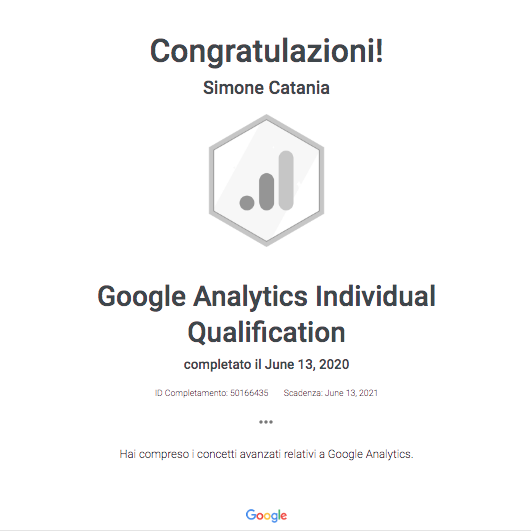 certificazione google analytics
